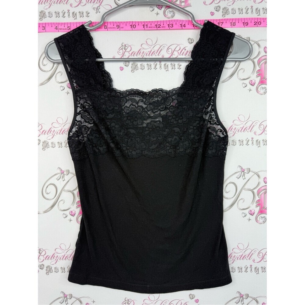 Papillon Blanc tank top lace Lacie floral Black Top y2k shirt